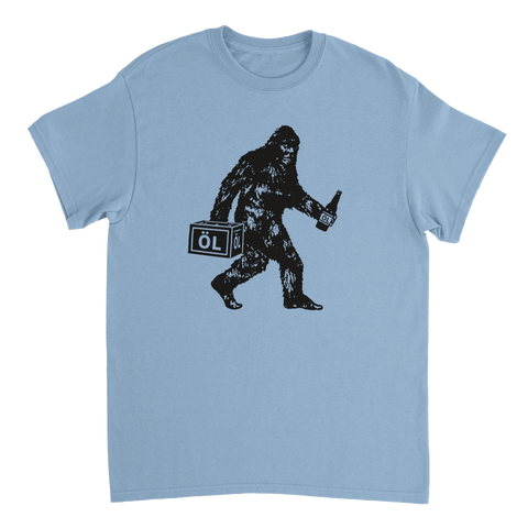 Mytomspunnen Bigfoot med öl-tema – grafisk design för t-shirt