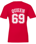 Röd t-shirt med sportigt retrotryck och kaxig textdesign