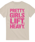 Grafiskt Pretty Girls Lift Heavy tryck i rosa på beige t-shirt – gym-outfit
