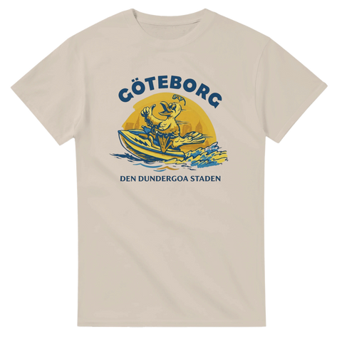Vintage motiv med fiskmås och texten Den dundergoa staden – sandfärgad t-shirt