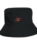 Svart bucket hat med broderat grafiskt motiv av en bajskorv