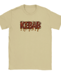 Humoristisk t-shirt i beige med grafiskt motiv föreställande saftigt kebabkött