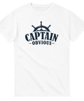 Maritimt motiv med skeppsratt och texten Captain Obvious – grafisk t-shirt
