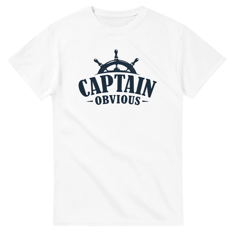 Maritimt motiv med skeppsratt och texten Captain Obvious – grafisk t-shirt