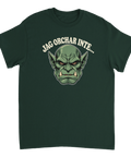 Mörkgrön t-shirt med ett grönt orchansikte och texten Jag orchar inte.