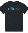Blått grafiskt tryck med texten Höger – svart t-shirt