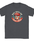 Donald Trump "Make Greenland Great Again" satirisk t-shirt i mörkgrått.