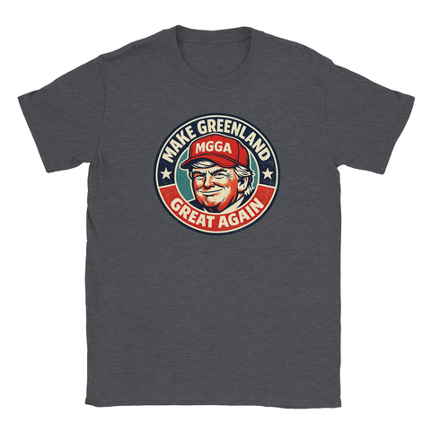 Donald Trump "Make Greenland Great Again" satirisk t-shirt i mörkgrått.