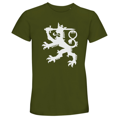 Historisk finsk symbol som stilrent tryck – Suomen Leijona t-shirt i olivgrönt