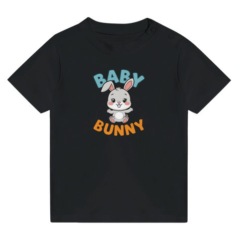 Svart t-shirt för baby med ett charmigt grafiskt kanintryck