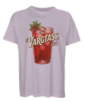 Färgstarkt motiv av ett glas vargtass med is på ljuslila oversized t-shirt