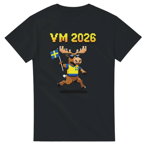 Pixel art-älg med svensk flagga på svart supporter t-shirt