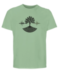 Svart träd med ljudvågor på ljusgrön ekologisk t-shirt.