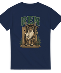 Vintage-inspirerat motiv av en ren som sitter på toaletten – marinblå t-shirt