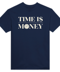 Marinblå t-shirt med texten Time is Money och en klocka i bokstaven O.
