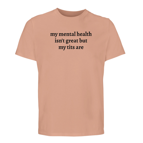 Kaxig t-shirt mental hälsa rolig text bröst humor