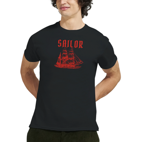 maritim t-shirt Red Sailor svart tröja med grafiskt skepp
