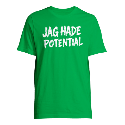 Humoristiskt texttryck Jag hade potential med vintagekänsla på grön t-shirt