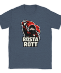 Blåmelerad t-shirt med kaxig illustration inspirerad av klassisk affischestetik