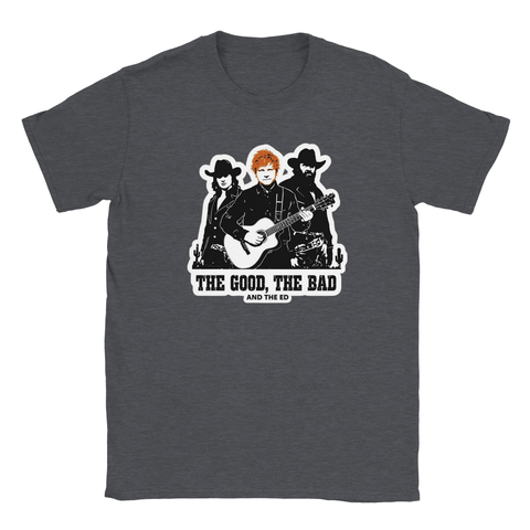 Mörkgrå t-shirt med satirisk illustration av en musikalisk standoff