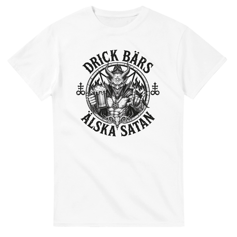 Ockult illustration av djävul med ölglas – grafisk t-shirt med satanistiskt motiv