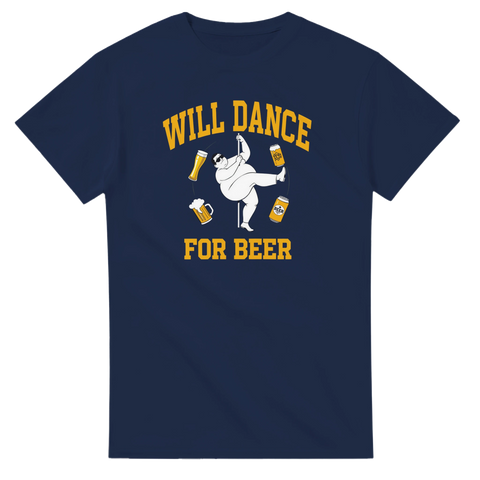 Retro illustration av pole dancing och ölburkar – marinblå t-shirt