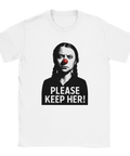 Vit t-shirt med respektlös och humoristisk tolkning av klimatdebatten
