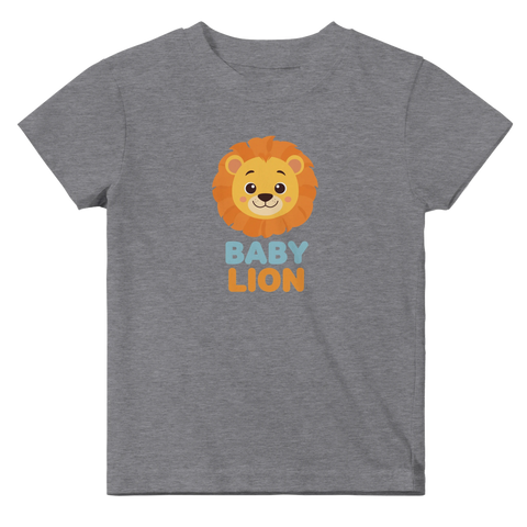 Gråmelerad t-shirt för barn med ett snällt lejonansikte