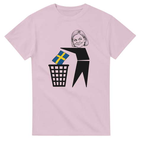 Kaxig politisk illustration med karikatyr-huvud på ljusrosa t-shirt