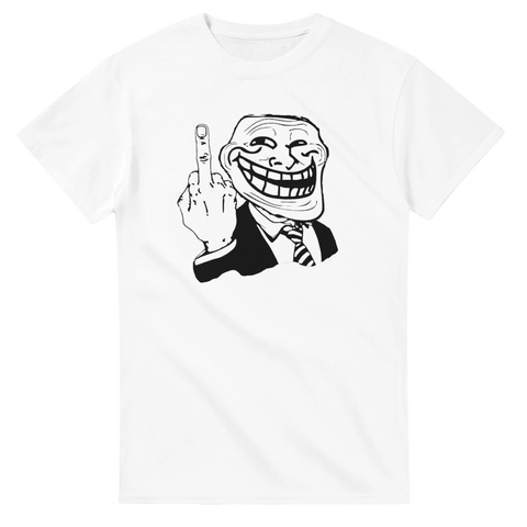 Ikoniskt Trollface meme med långfinger och kostym – grafisk t-shirt