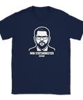 Mörkblå t-shirt med illustrerat motiv av Jimmie Åkesson i affischstil