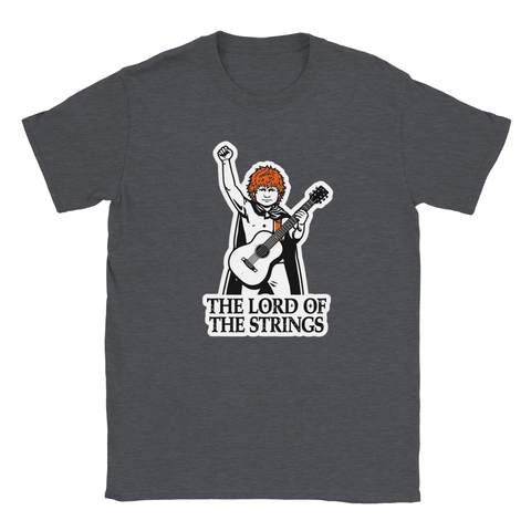 The Lord of the Strings motiv med Ed Sheeran-tema på en mörkgrå t-shirt