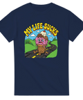 Sorgsen smältande glass på väg – retro cartoon t-shirt i marinblått