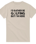 Stilren golf t-shirt med humoristiskt citat i beige färg