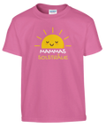 Rosa barn-t-shirt med ett glatt solmotiv i gul färg