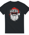Grafisk illustration av cool tomte med solglasögon och Ho Ho Ho text