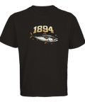 Illustrerad makrill med retroinspirerad textdesign på en svart oversized t-shirt