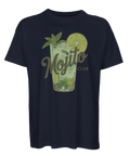 Vintage inspirerat tryck av en svalkande mojito på marinblå oversized t-shirt