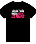 T-shirt med vit och rosa text: Vet du vad jag kallar killar under 1,80 m? Vänner