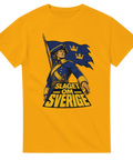 Propagandastil med texten Slaget om Sverige och karolin – vintage t-shirt