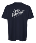 T-shirt med kaxig textdesign i vitt på mörkblå rygg