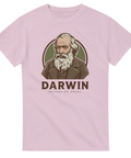 Charles Darwin illustration med texten Naturligt urval på ljusrosa t-shirt