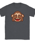 Apan som håller för ögonen emoji på mörkgrå t-shirt.