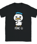 Svart t-shirt med texten Fak u i minimalistisk design