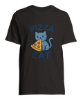 Svart t-shirt med lekfullt Pizza Cat-motiv och blå typografi