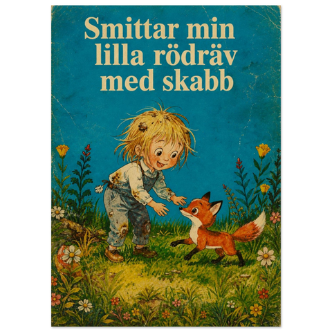 Nostalgisk illustration med mörk humor och sliten vintage-känsla – grafiskt tryck
