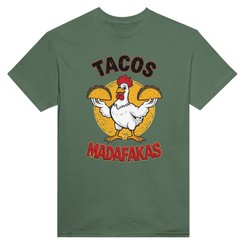 T-shirt med absurt motiv och kaxig textdesign i olivgrön nyans