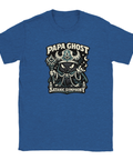 Blå melerad t-shirt med Papa Ghost motiv – lekfull men mörk karaktärsdesign