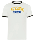 Retro sporttryck med texten Sverige 2026 i gult och blått
