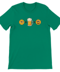 Grön t-shirt med smileys och en ölsejdel som bildar en ekvation.